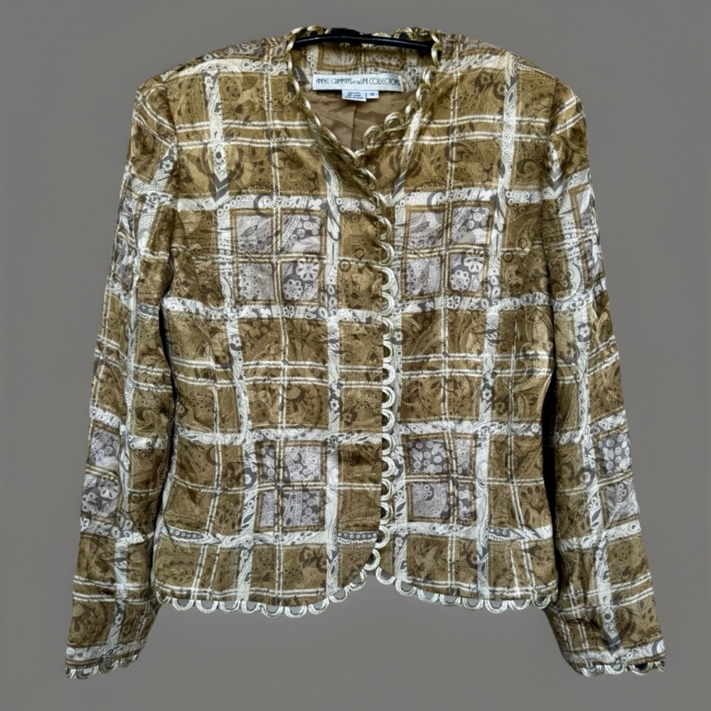 Vintage Anne Crimmins for Umi Collections Long Sleeve Silk Blazer Browns 10